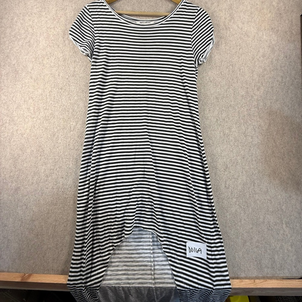 Billabong Womens Black White Striped High Low Maxi Dress Short Sleeve Size S